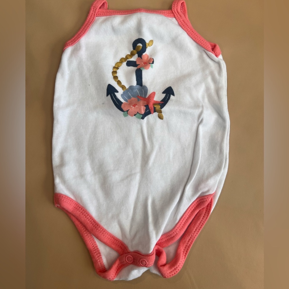 Nautical Anchor Design Kids One Piece - White and Coral